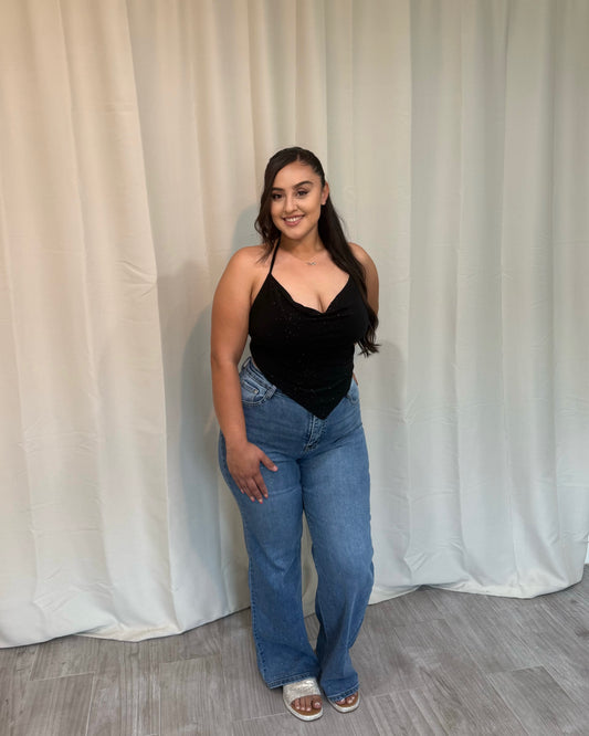 Glitter Straight Leg Jeans - Light Wash